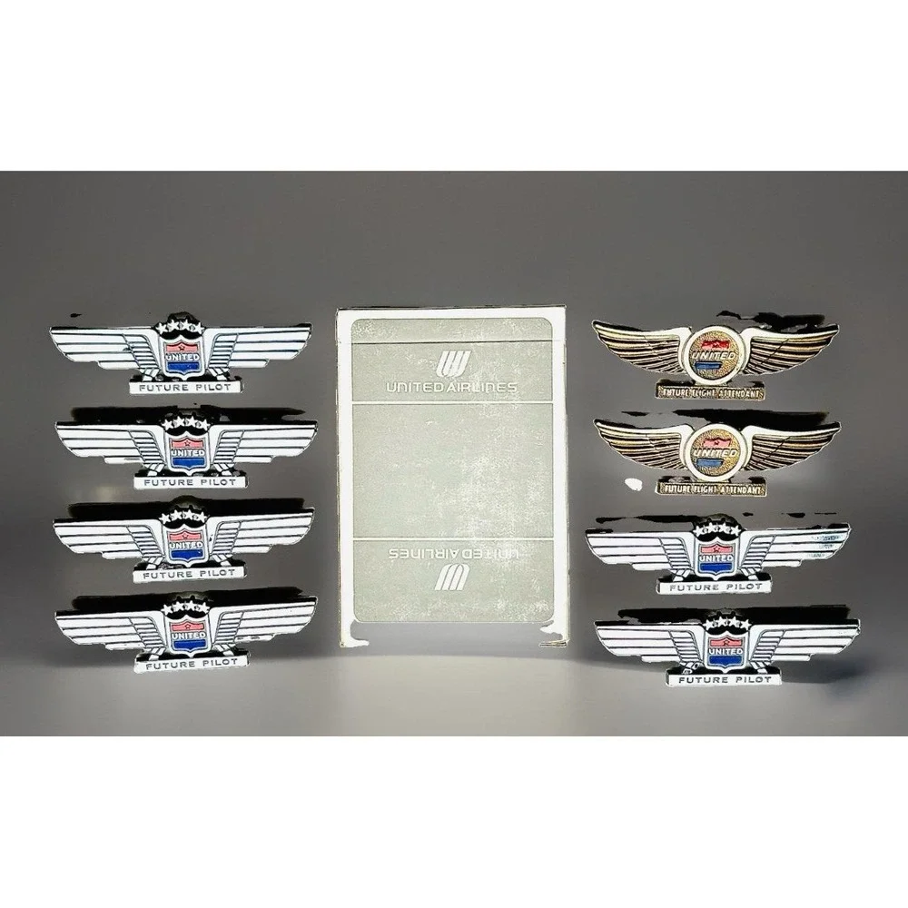 Vtg United Airlines Lot SEALED Grey Playing Cards 8 Future Pilot Wings NOS